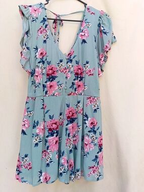 Umgee Mint Green Floral Short Sleeve Tie-Back Romper